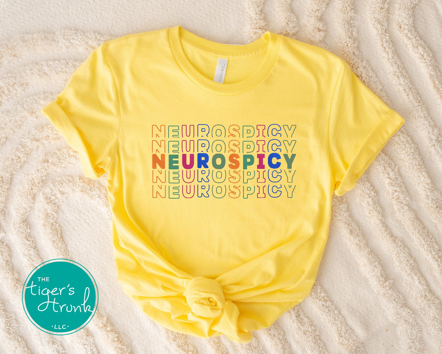 Graphic t-shirt with the word "Neurospicy," bold design celebrating neurodivergent identity and brain pride