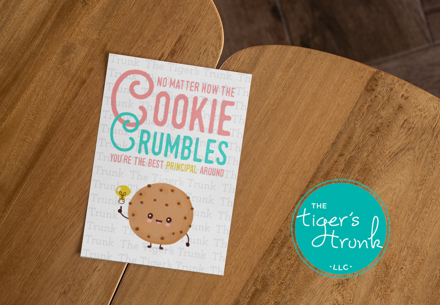 Printable Principal Appreciation card with a cookie theme and a fun thank-you message, available as an instant digital download in PDF format.