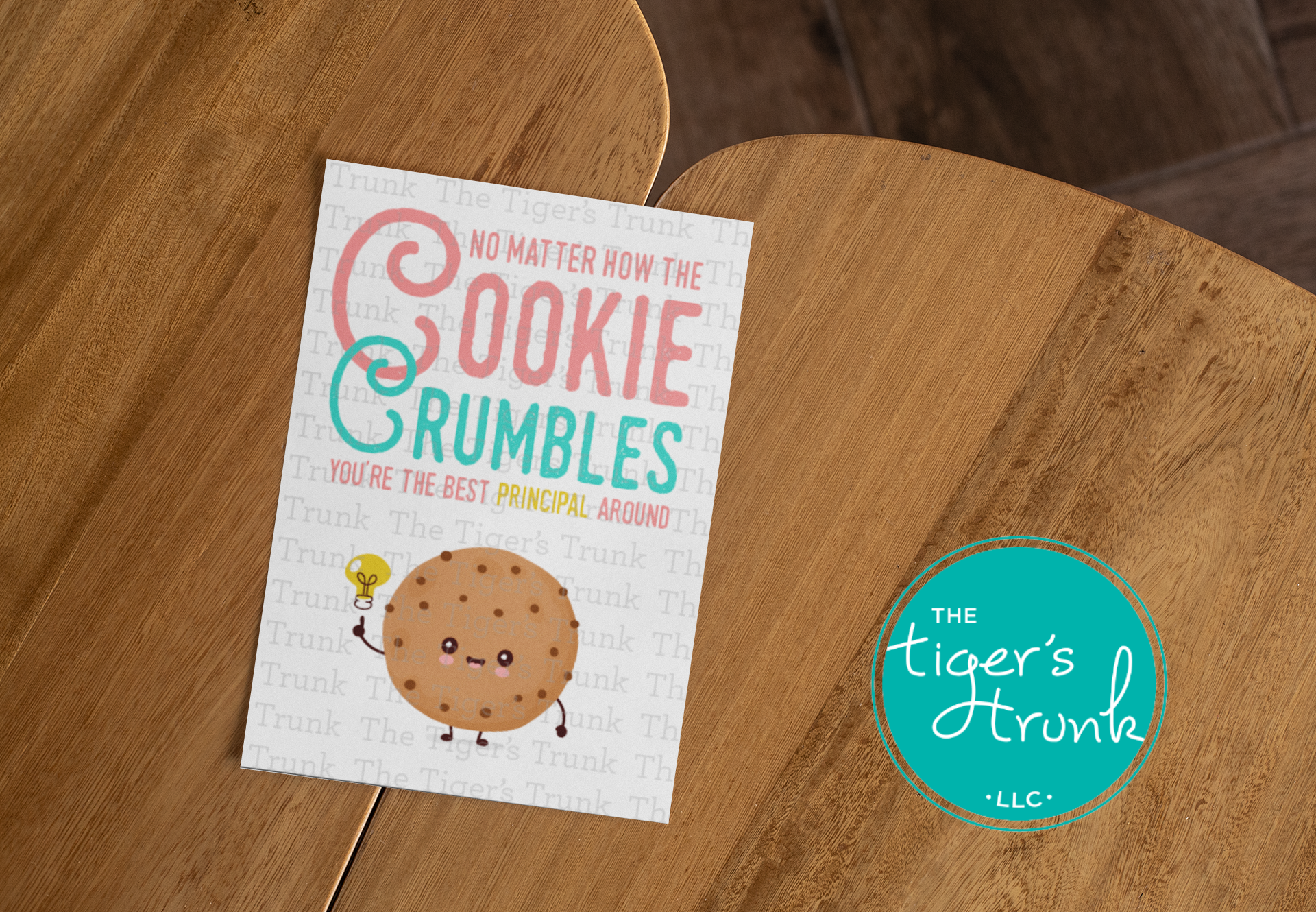 Printable Principal Appreciation card with a cookie theme and a fun thank-you message, available as an instant digital download in PDF format.