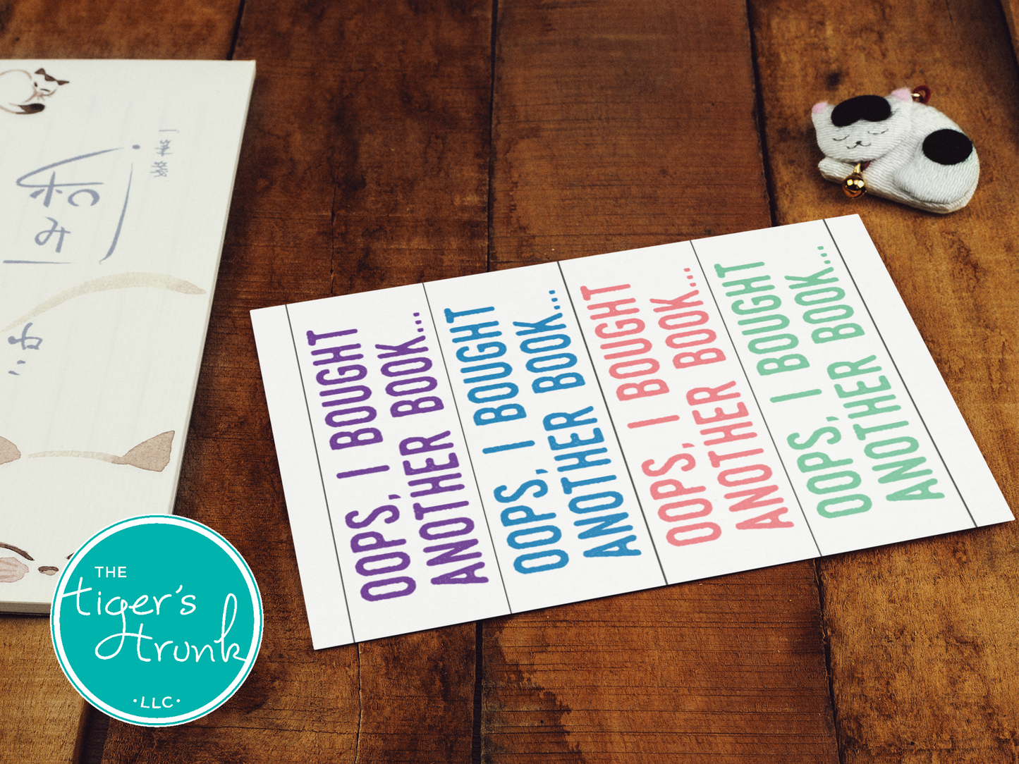 Printable Oops I Bought Another Book bookmarks, available as an instant digital download with four bookmarks per page for book lovers and avid readers.