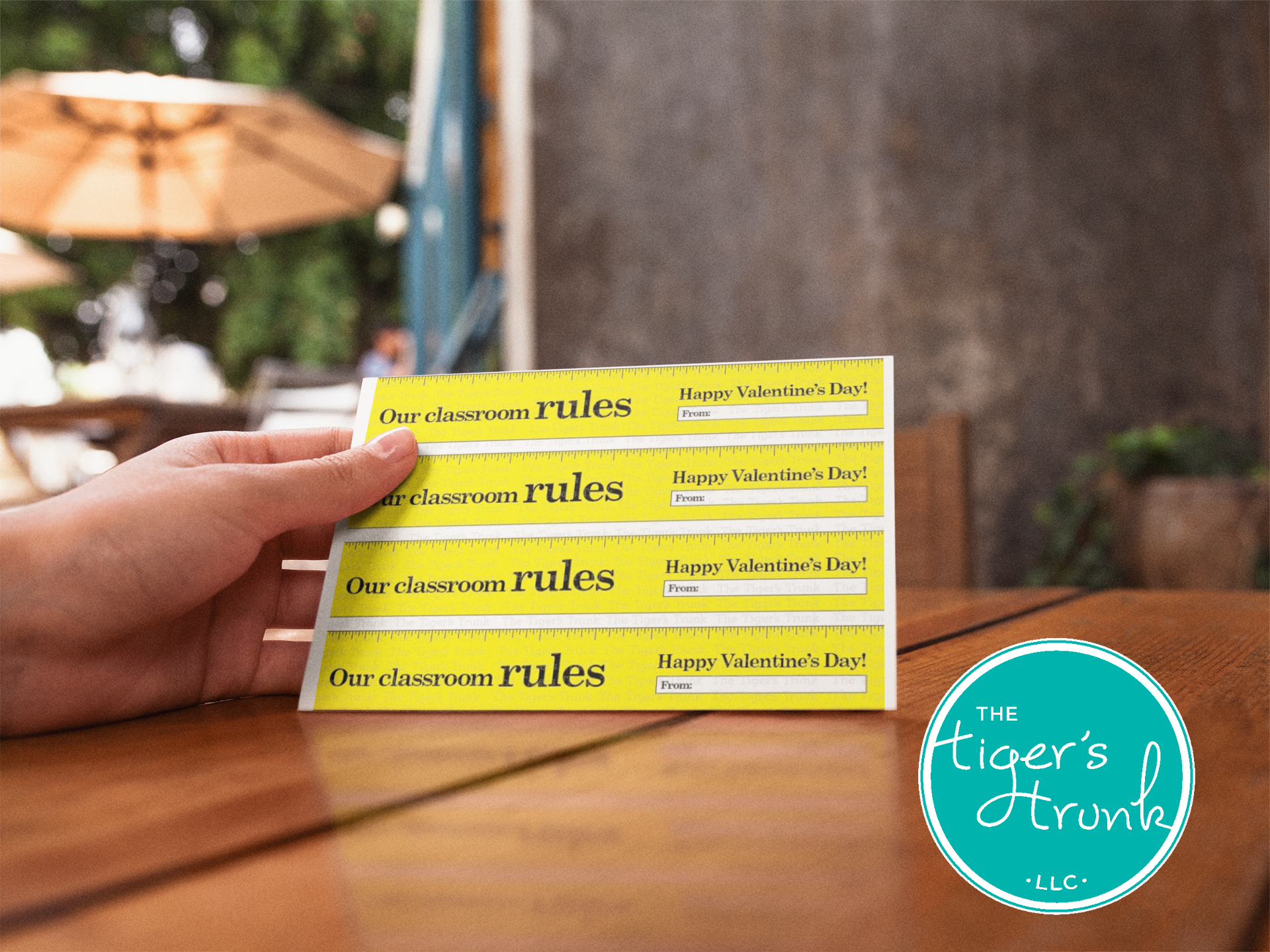 Printable ruler-themed Valentine’s cards for teachers to gift to students, featuring the message "Our Classroom Rules."