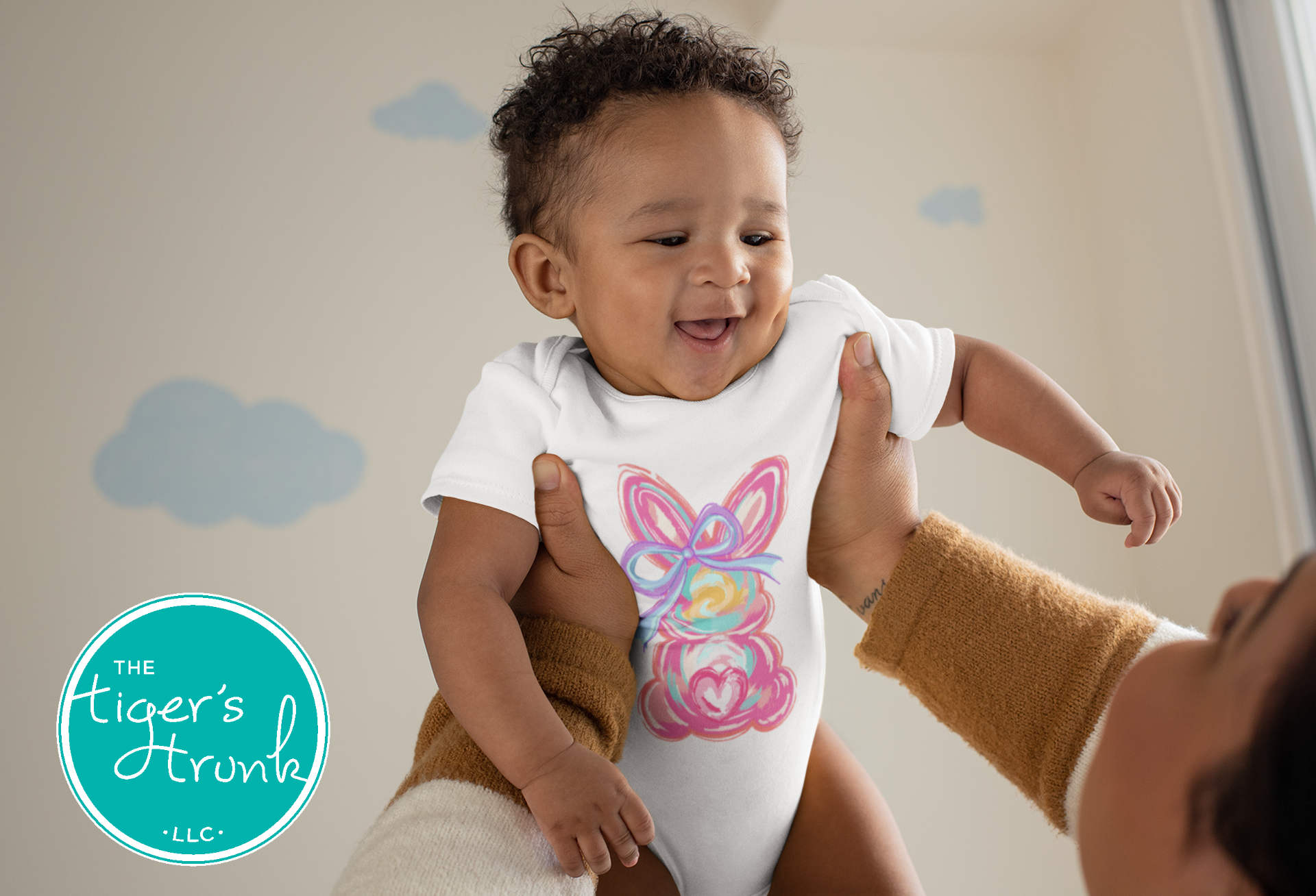 Easter t-shirt with a watercolor pink bunny design, soft and sweet pastel style perfect for spring holiday outfits.