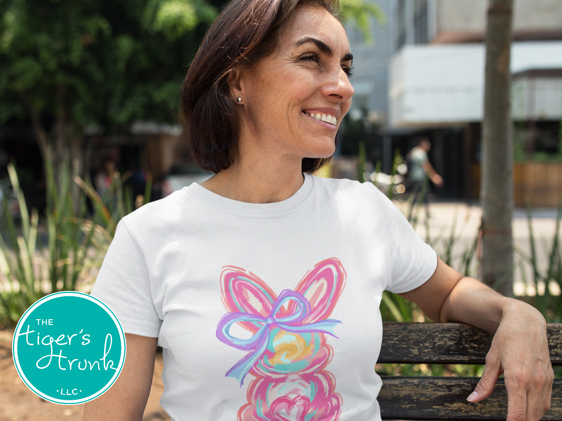 Easter t-shirt with a watercolor pink bunny design, soft and sweet pastel style perfect for spring holiday outfits.