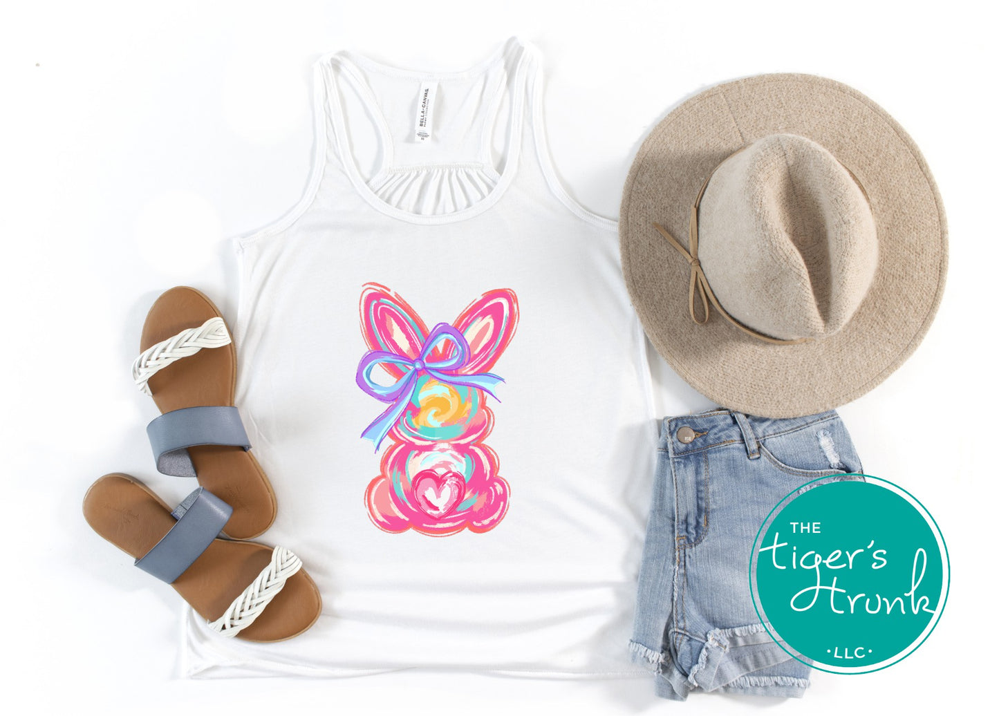 Easter t-shirt with a watercolor pink bunny design, soft and sweet pastel style perfect for spring holiday outfits.
