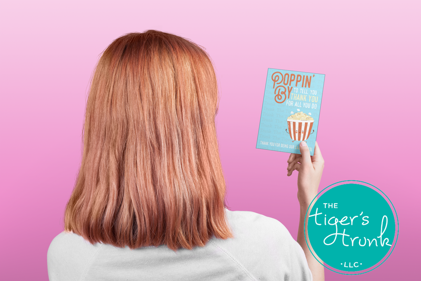 Popcorn-themed printable thank-you card with the phrase "Poppin' By to Tell You Thank You for All You Do" for labor and delivery nurses