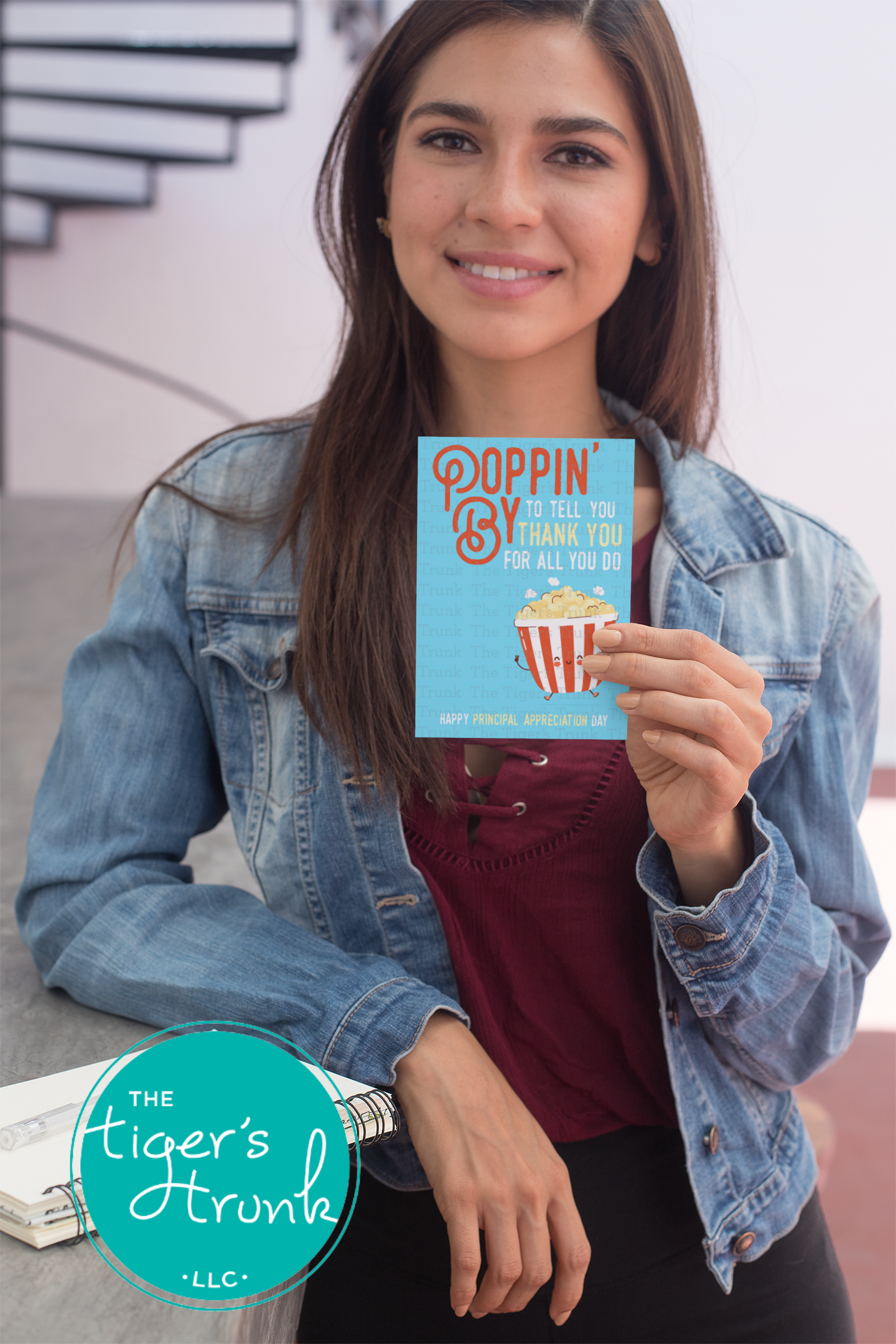 Printable Principal Appreciation card with a popcorn theme and a fun thank-you message, available as an instant digital download in PDF format.
