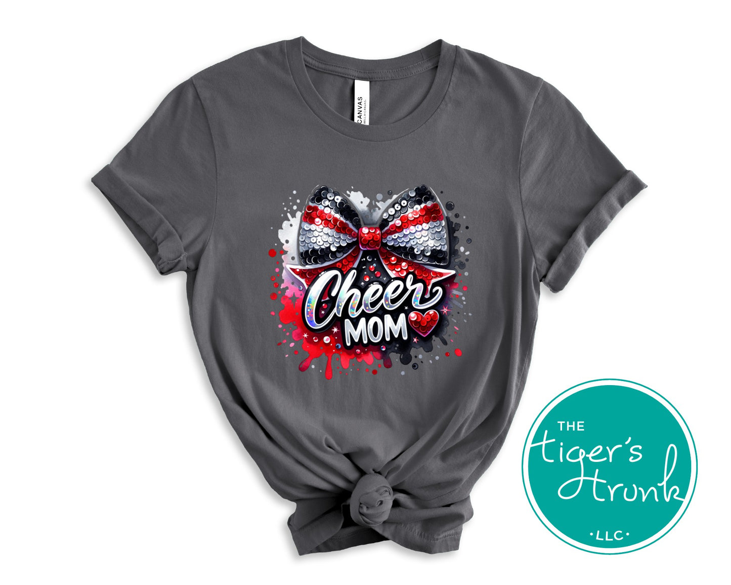 Red, Black, and Silver Cheer Mom T-Shirt