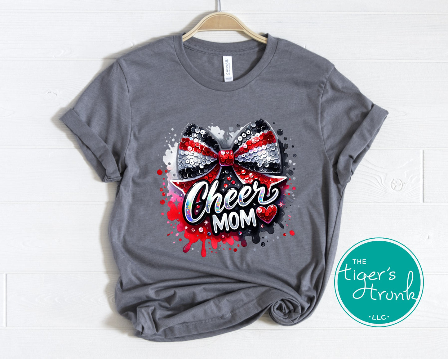 Red, Black, and Silver Cheer Mom T-Shirt