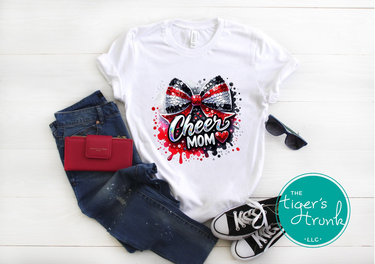 Red, Black, and Silver Cheer Mom T-Shirt