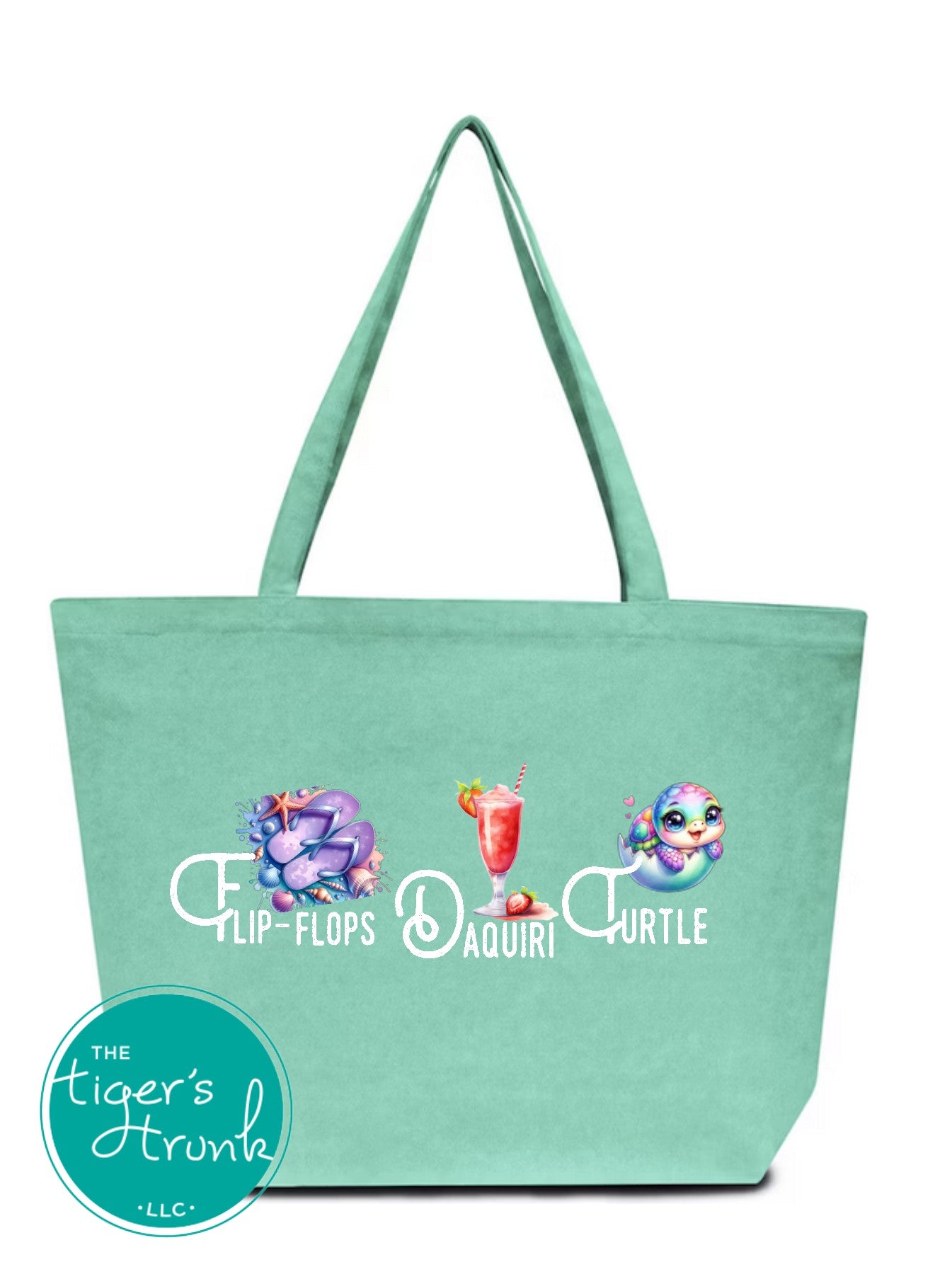 Summer design featuring flip-flops, a daiquiri, and a turtle, subtle protest graphic for t-shirts, tank tops, or beach bags