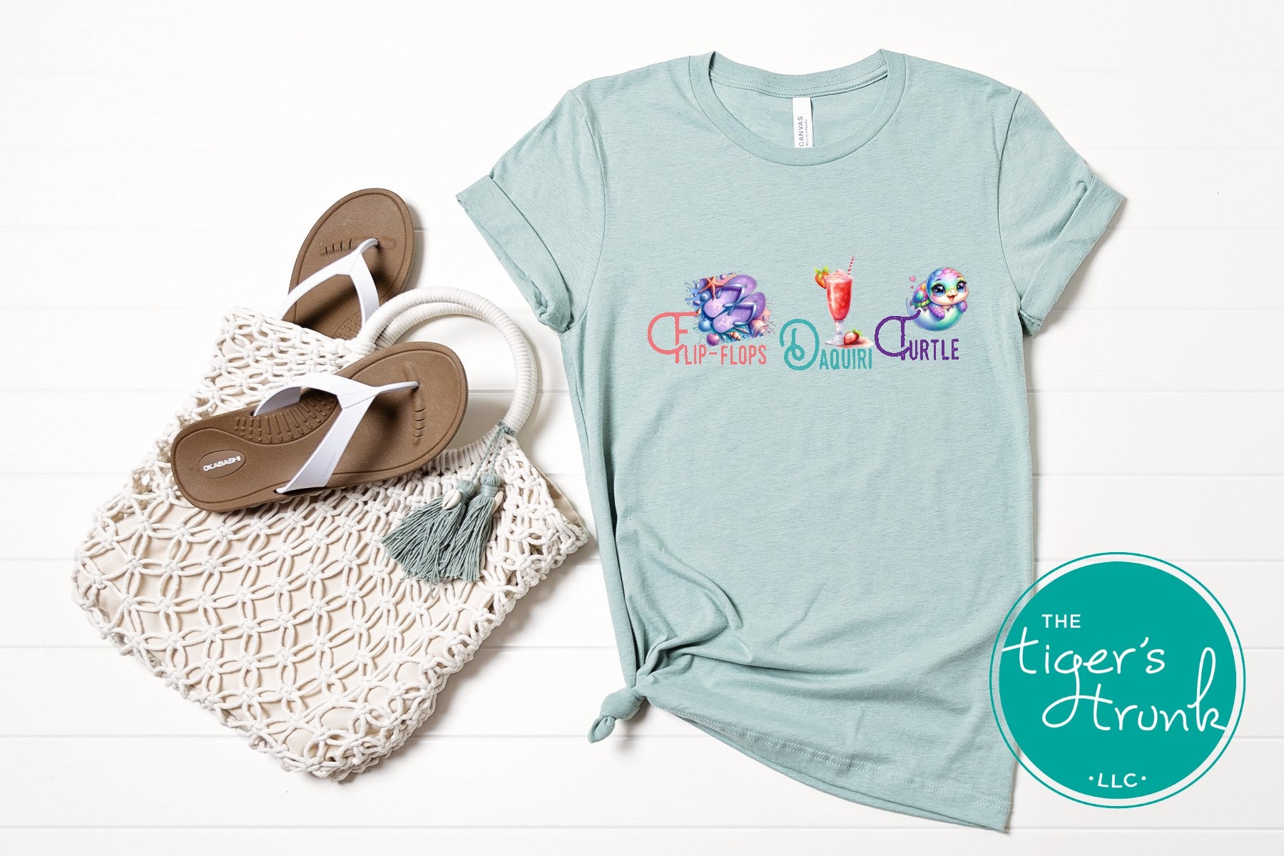 Summer design featuring flip-flops, a daiquiri, and a turtle, subtle protest graphic for t-shirts, tank tops, or beach bags