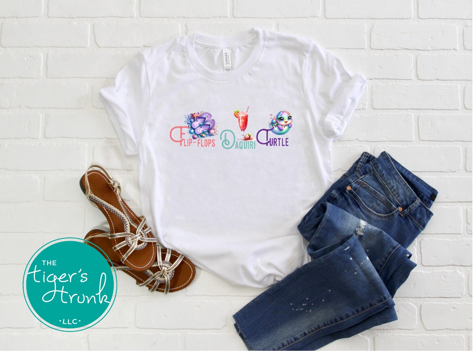 Summer design featuring flip-flops, a daiquiri, and a turtle, subtle protest graphic for t-shirts, tank tops, or beach bags