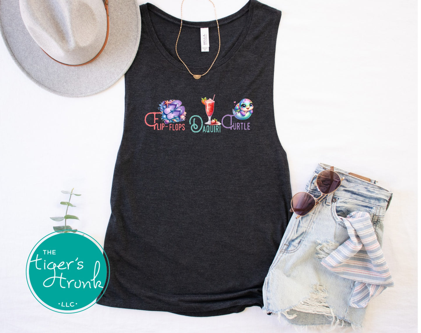 Summer design featuring flip-flops, a daiquiri, and a turtle, subtle protest graphic for t-shirts, tank tops, or beach bags