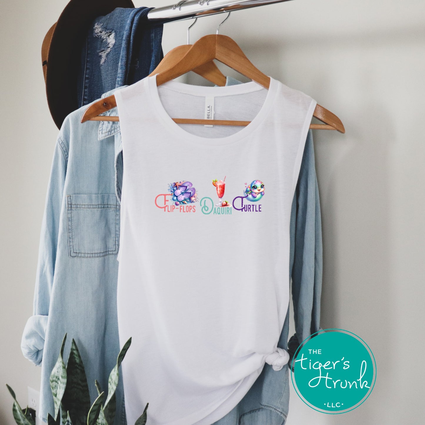 Summer design featuring flip-flops, a daiquiri, and a turtle, subtle protest graphic for t-shirts, tank tops, or beach bags