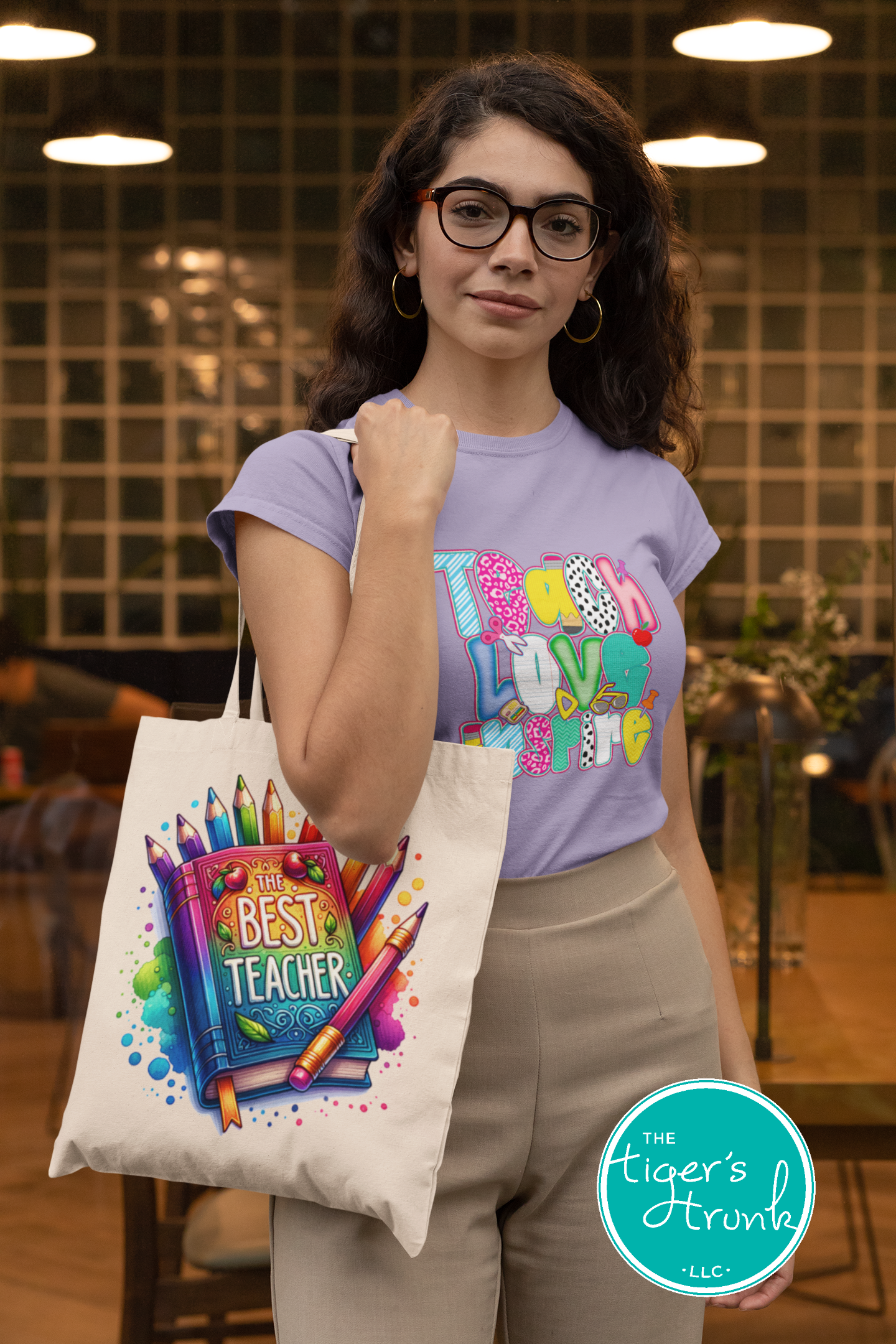 T-shirt with "Teach Love Inspire" message, inspirational and positive graphic tee for teachers and school staff