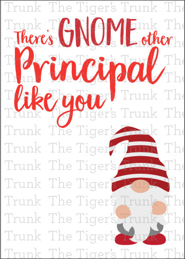 Printable Principal Appreciation card with a gnome theme and a fun thank-you message, available as an instant digital download in PDF format.