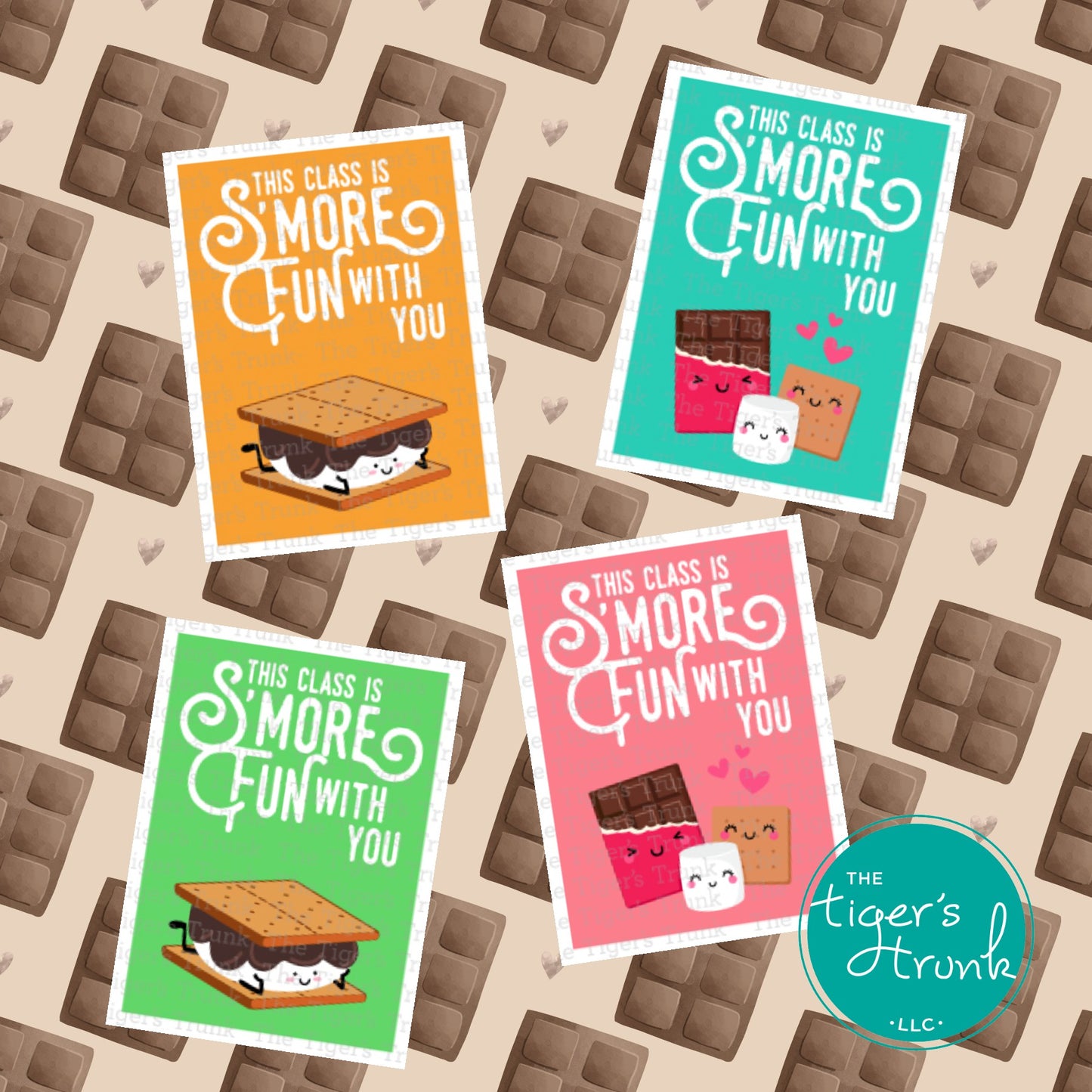 S'more-themed teacher-to-student Valentine’s cards featuring the message "This Class is S'More Fun with You."