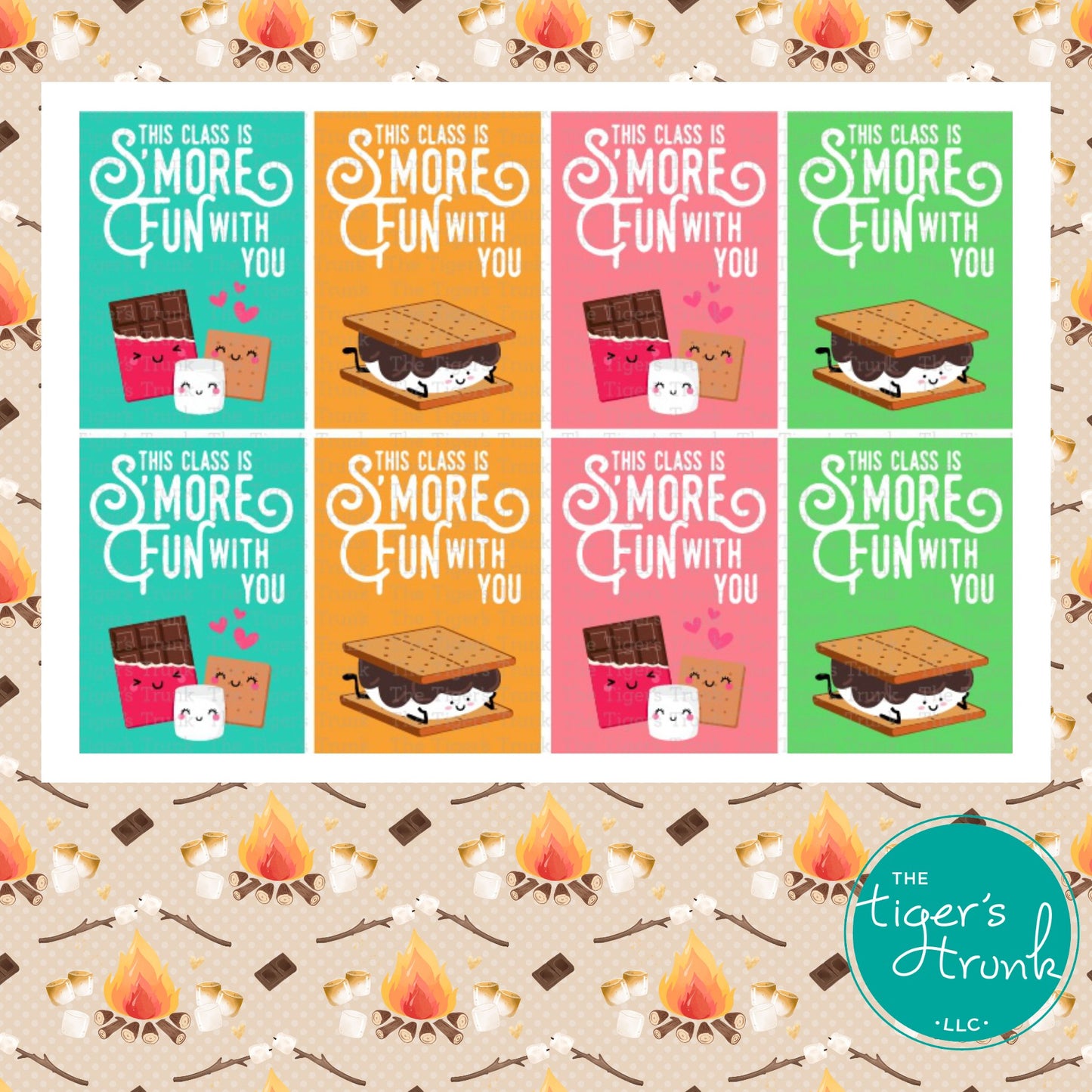 S'more-themed teacher-to-student Valentine’s cards featuring the message "This Class is S'More Fun with You."