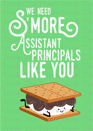 Printable Assistant Principal Appreciation card with a s’more theme and a fun thank-you message, available as an instant digital download in PDF format.