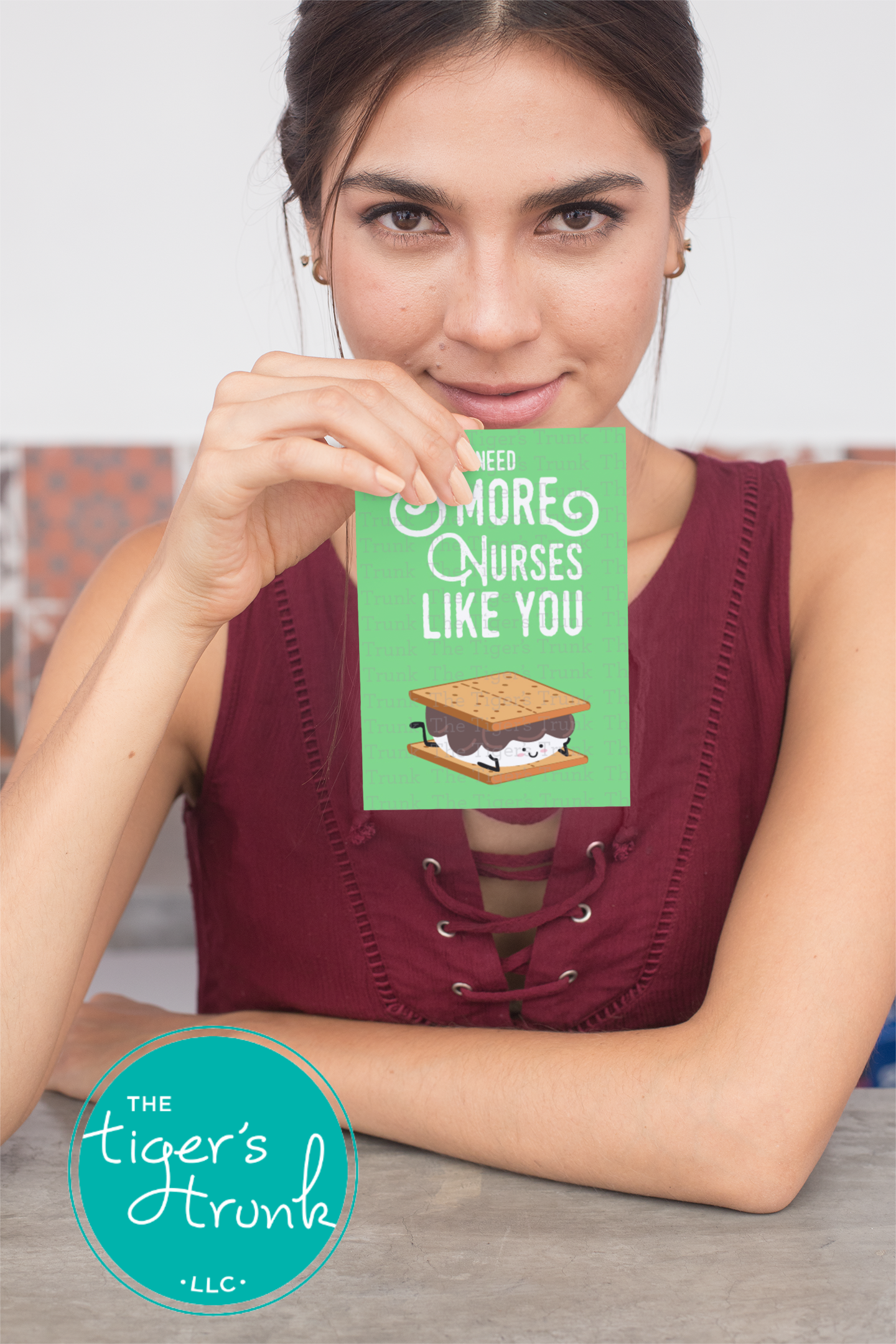 Printable card with the phrase "We Need S'more Nurses Like You," s’mores-themed design for Nurse Appreciation Day
