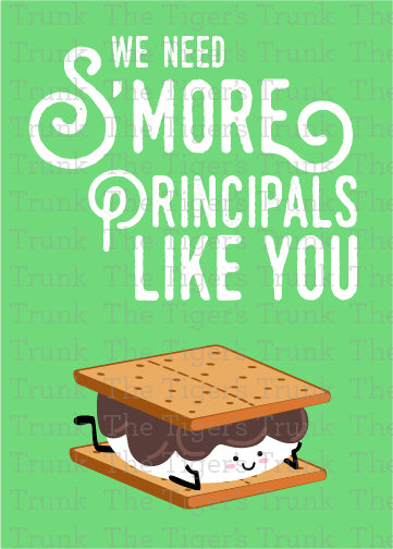 Printable Principal Appreciation card with a s’more theme and a fun thank-you message, available as an instant digital download in PDF format.
