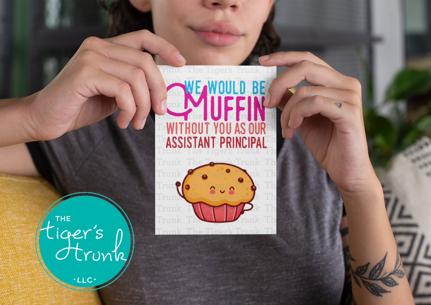 Printable Assistant Principal Appreciation card with a muffin theme and a fun thank-you message, available as an instant digital download in PDF format.