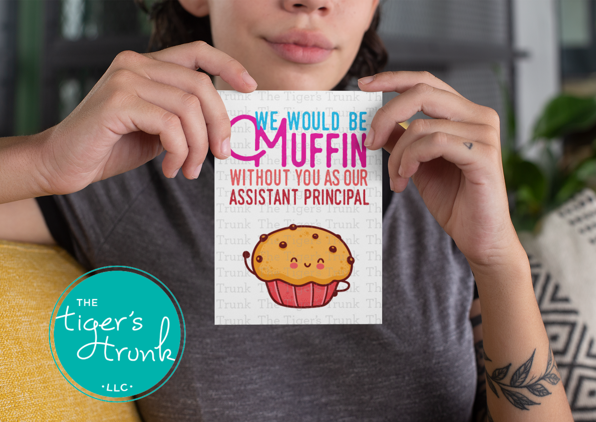 Printable Assistant Principal Appreciation card with a muffin theme and a fun thank-you message, available as an instant digital download in PDF format.