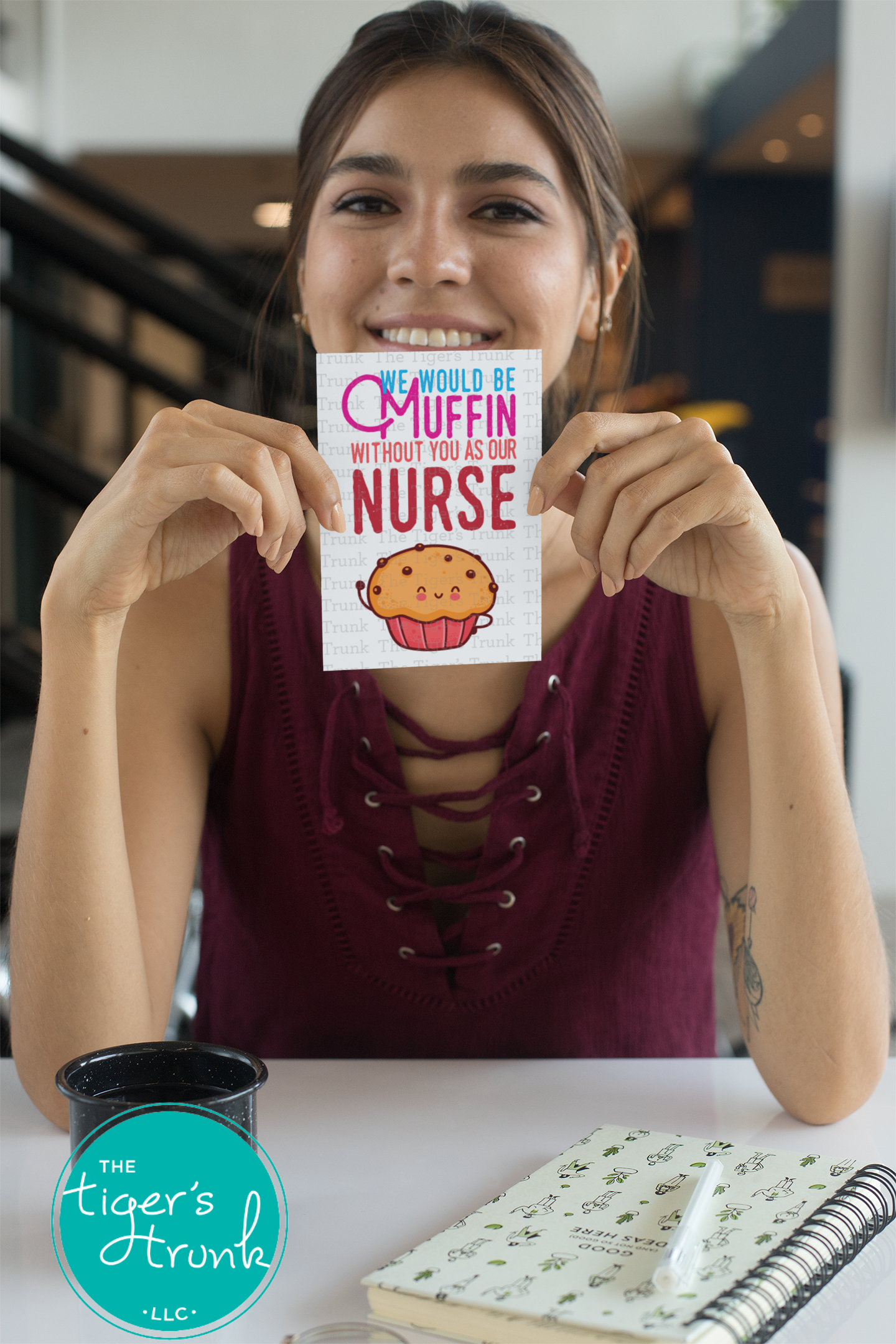 Printable card with muffin illustration and message "We Would Be Muffin Without You as Our Nurse," perfect for nurse appreciation