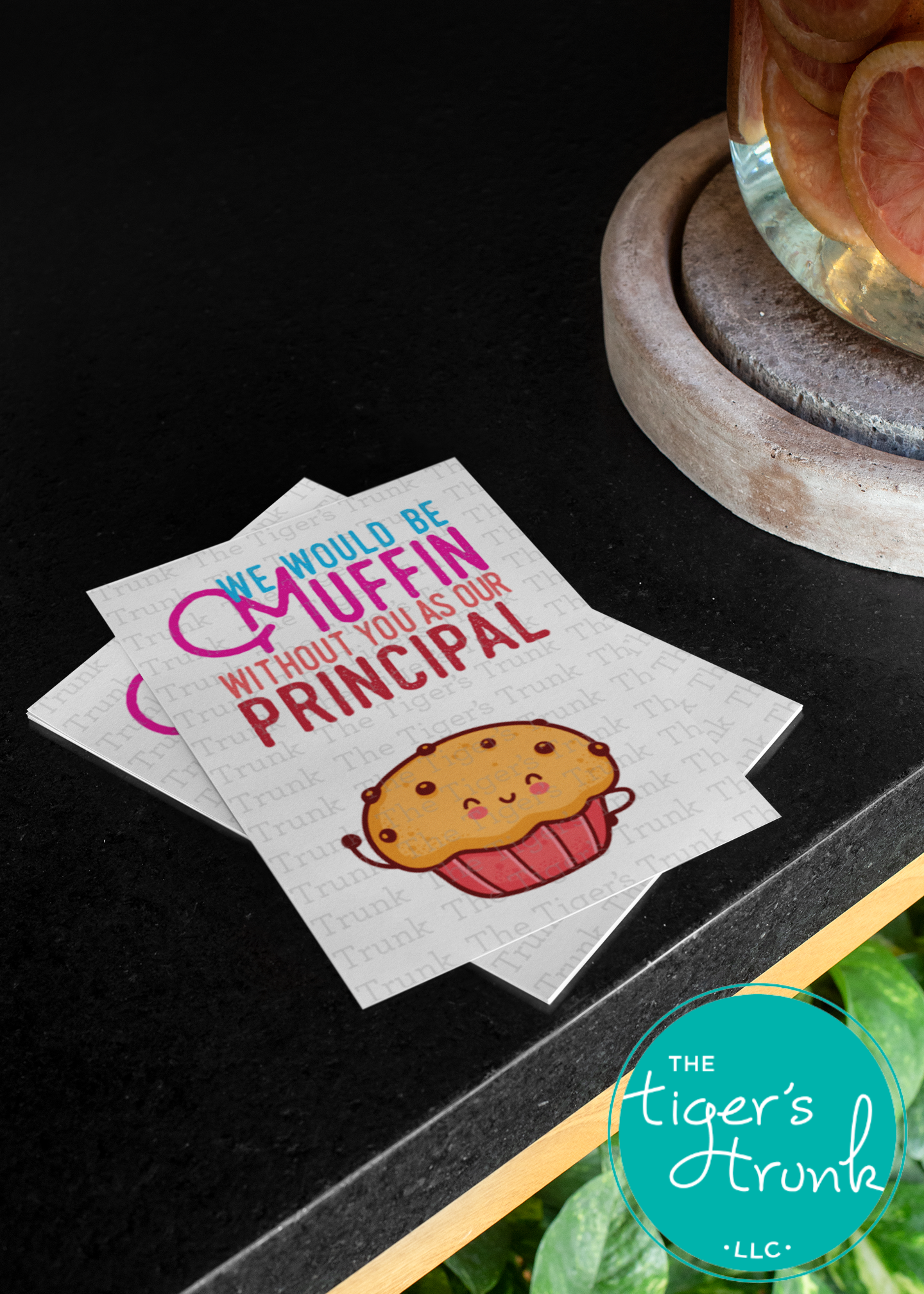 Printable Principal Appreciation card with a muffin theme and a fun thank-you message, available as an instant digital download in PDF format.