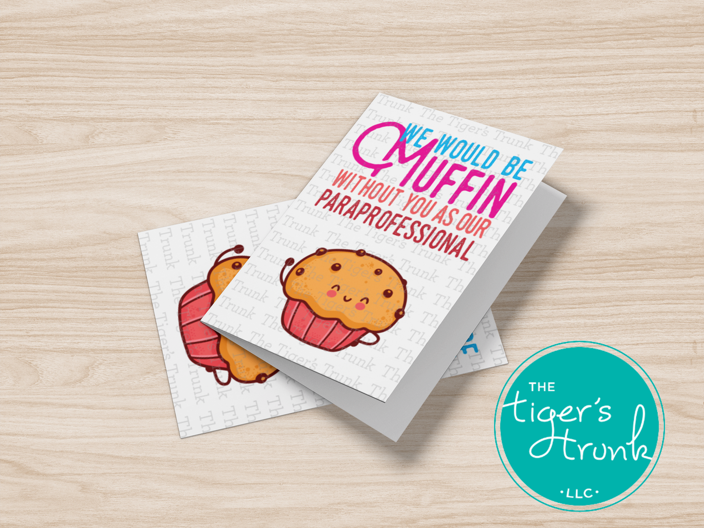 Muffin-themed printable card with appreciation message for paraprofessionals, perfect for school staff recognition, instant download