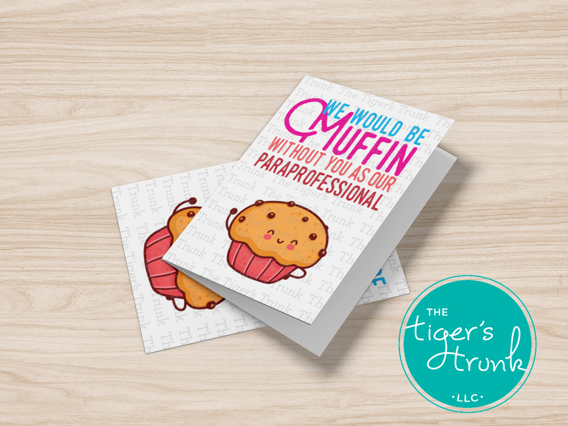 Muffin-themed printable card with appreciation message for paraprofessionals, perfect for school staff recognition, instant download