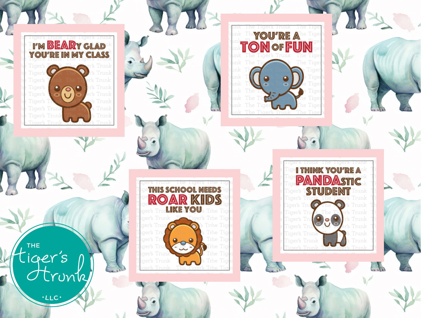 Printable teacher Valentine cards with animal-themed puns, instant download, perfect for classroom student gifts and teacher appreciation.