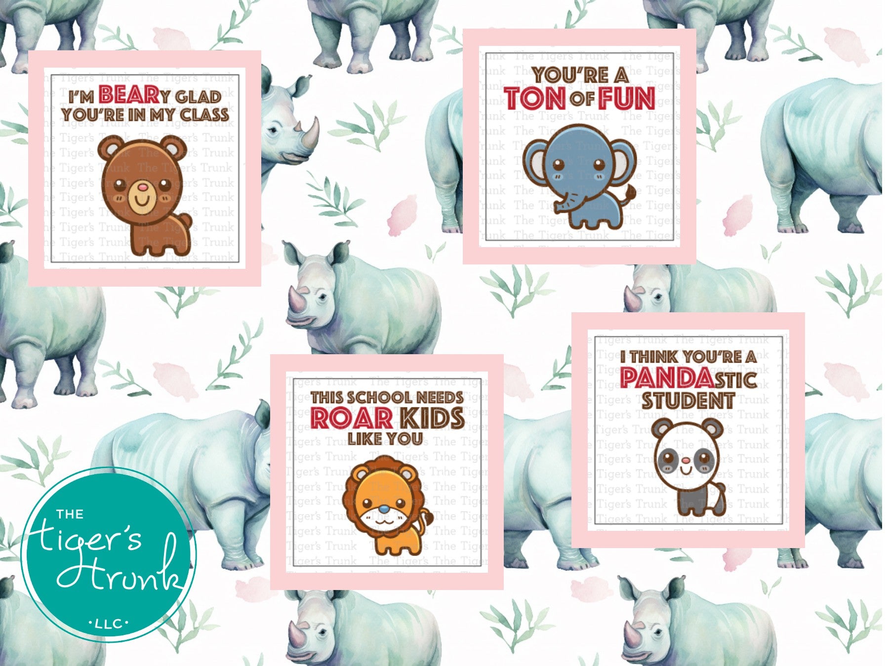 Printable teacher Valentine cards with animal-themed puns, instant download, perfect for classroom student gifts and teacher appreciation.