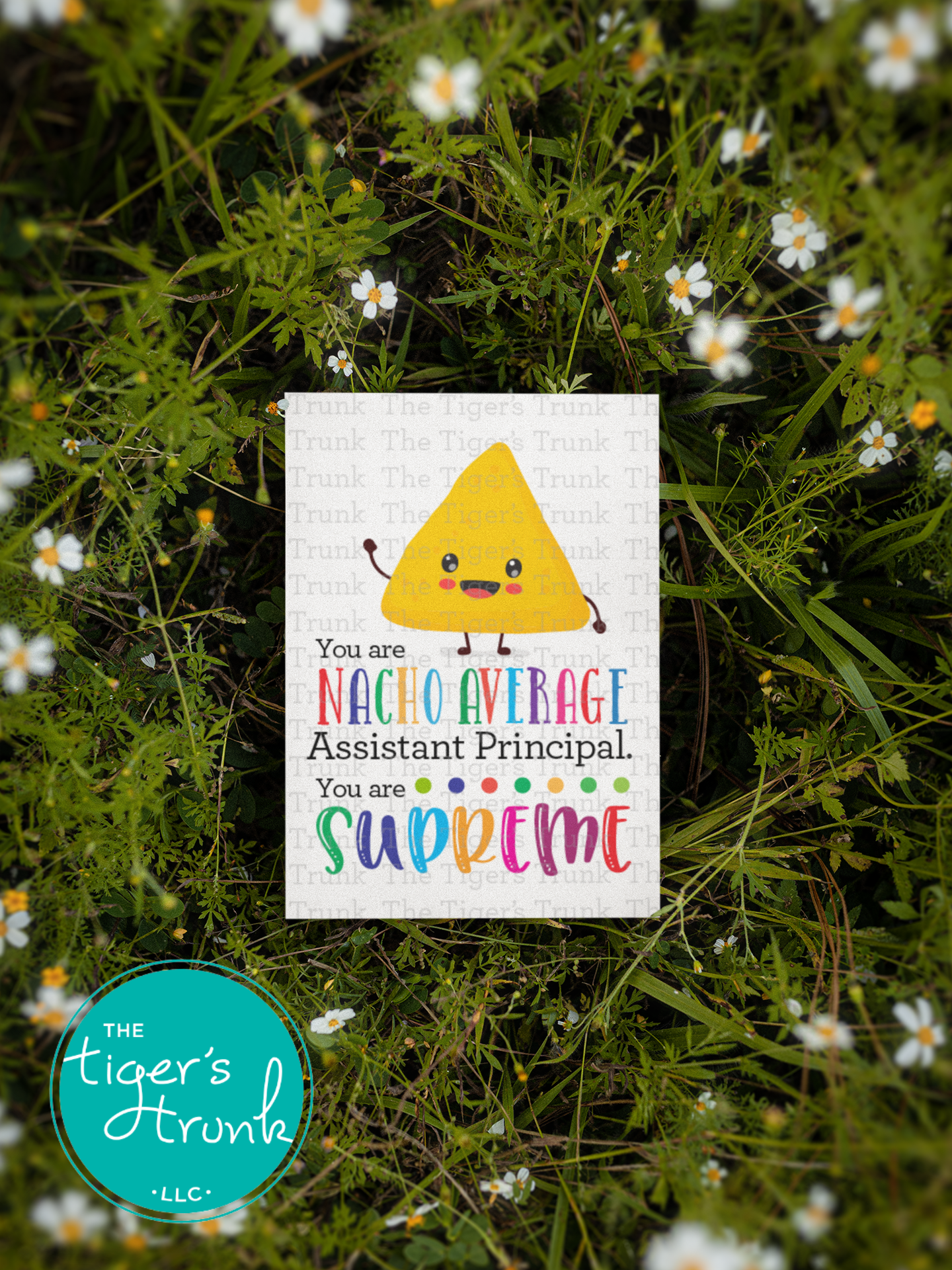 Printable Assistant Principal Appreciation card with a nacho theme and a fun thank-you message, available as an instant digital download in PDF format.