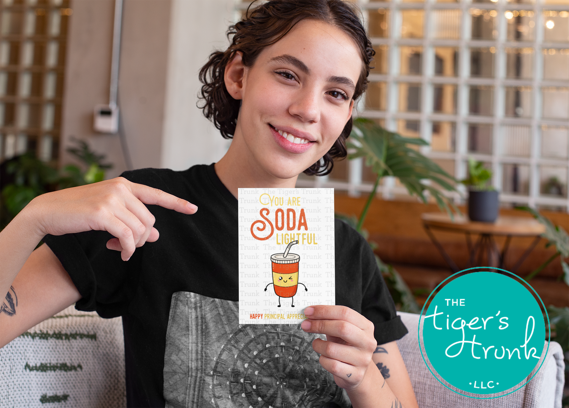 Printable Principal Appreciation card with a soda theme and a fun thank-you message, available as an instant digital download in PDF format.