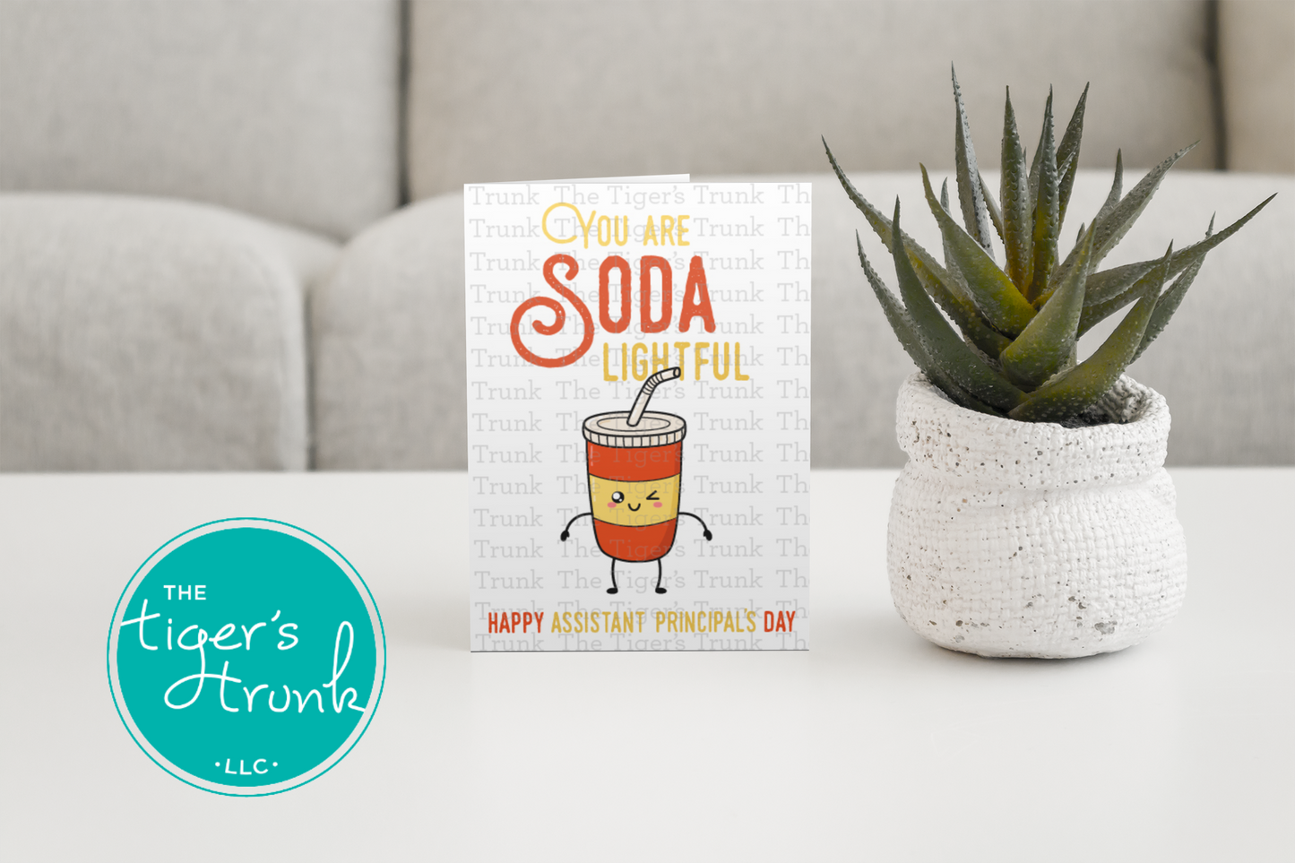 Printable Assistant Principal Appreciation card with a soda theme and a fun thank-you message, available as an instant digital download in PDF format.