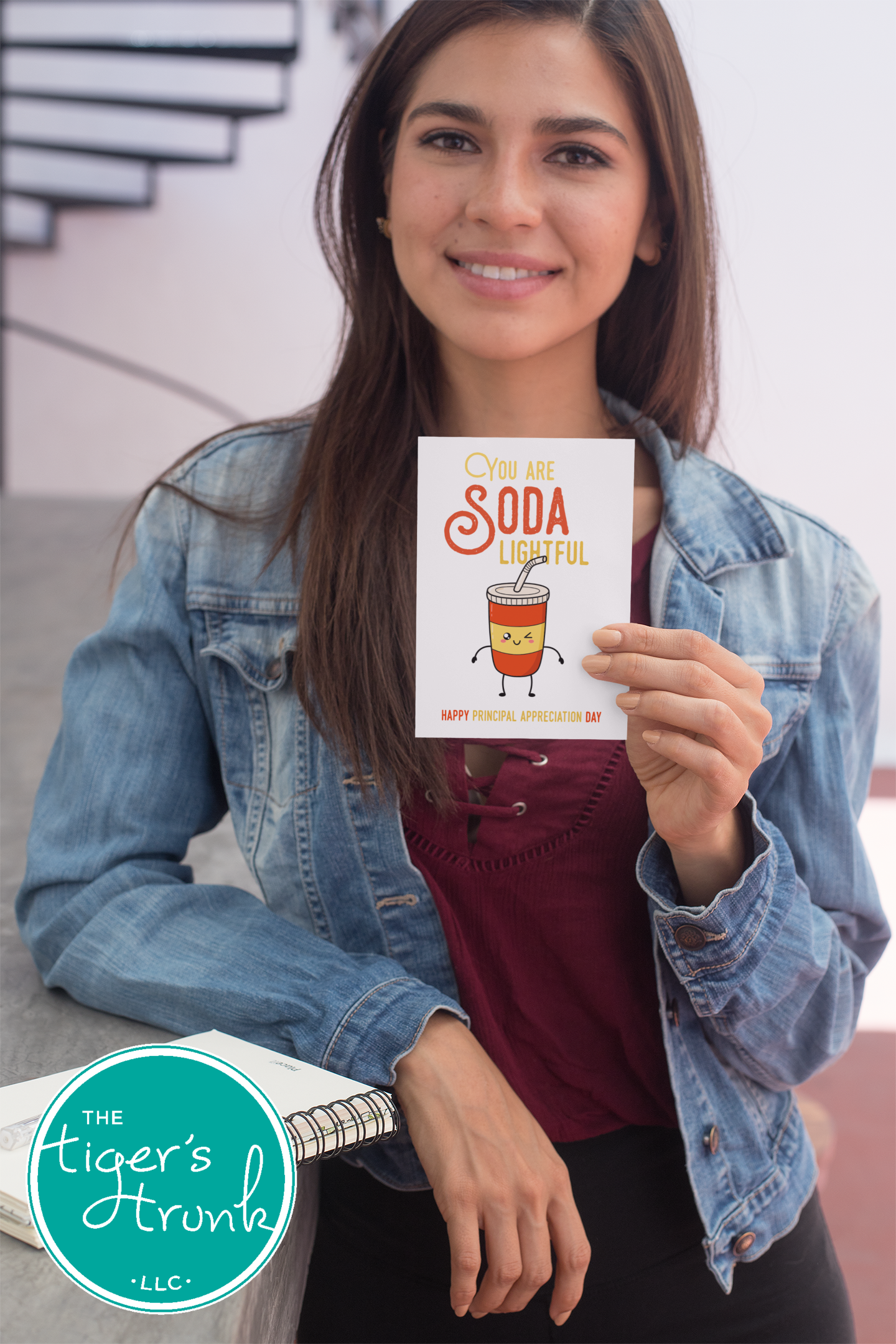 Printable Principal Appreciation card with a soda theme and a fun thank-you message, available as an instant digital download in PDF format.