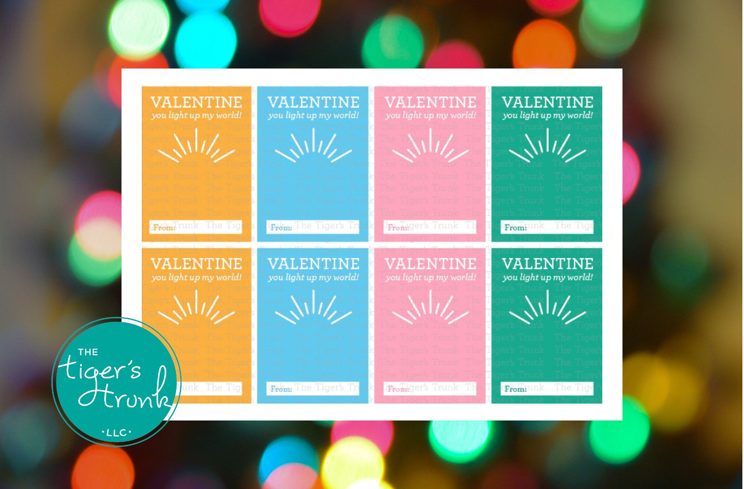 Printable Valentine cards with a fun light-themed pun, instant download classroom Valentine gift for kids, non-candy Valentine exchange.