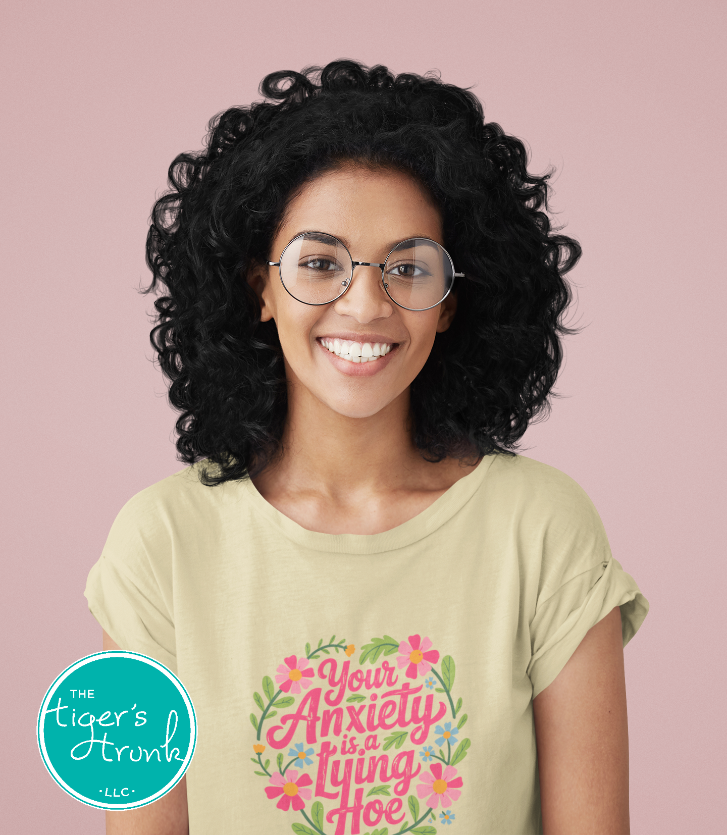 Funny mental health t-shirt that reads Your Anxiety Is a Lying Hoe, bold graphic tee for anxiety support and self care