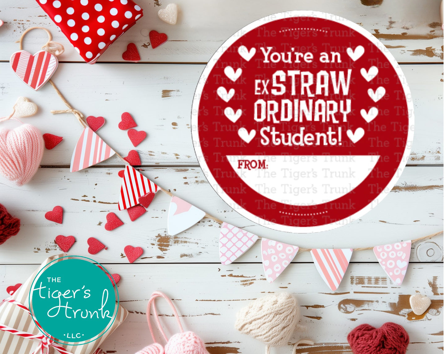 Printable crazy straw-themed Valentine’s cards for students featuring "You're an ExSTRAWordinary Student." Perfect for teacher appreciation gifts. Instant download.