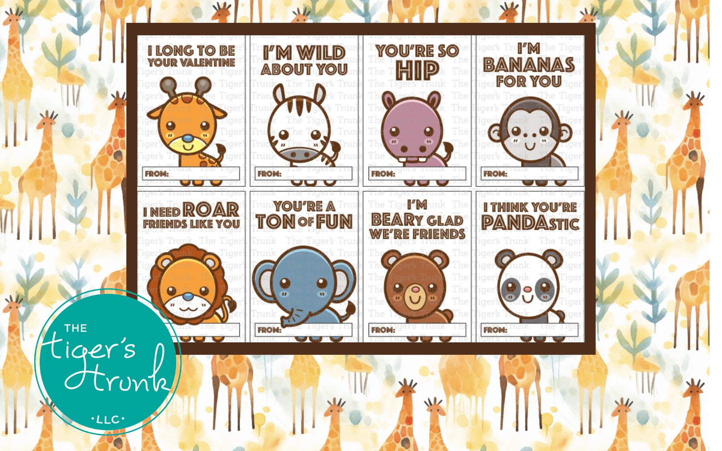 Printable animal-themed Valentine cards with funny puns, instant download, perfect for classroom Valentine exchanges and non-candy gifts.