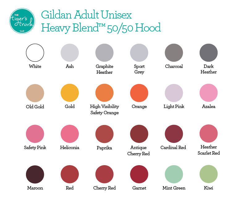 Gildan Adult Unisex Heavy Blend Hooded Sweatshirt Color Chart