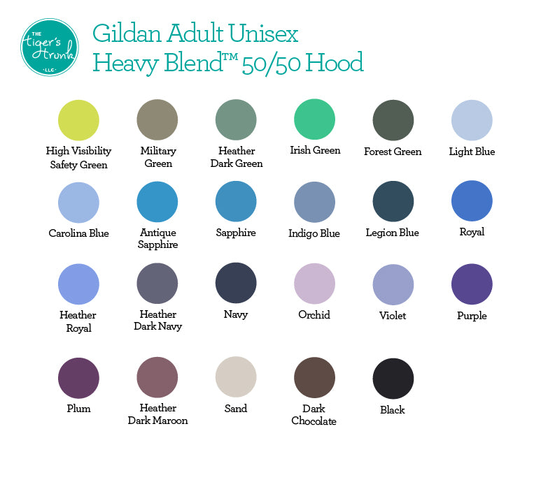 Gildan Adult Unisex Heavy Blend Hooded Sweatshirt Color Chart
