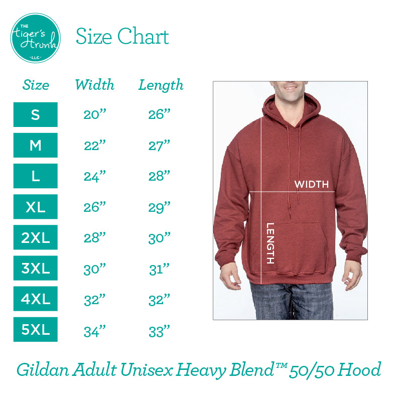 Gildan Adult Unisex Heavy Blend Hooded Sweatshirt Sizing Chart