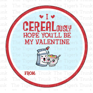 I CEREALously Hope You'll Be My Valentine printable Valentine disc