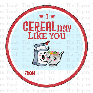 I CEREALously Like You printable Valentine disc
