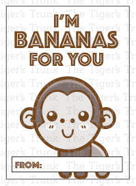 I'm Bananas For You printable Valentine card