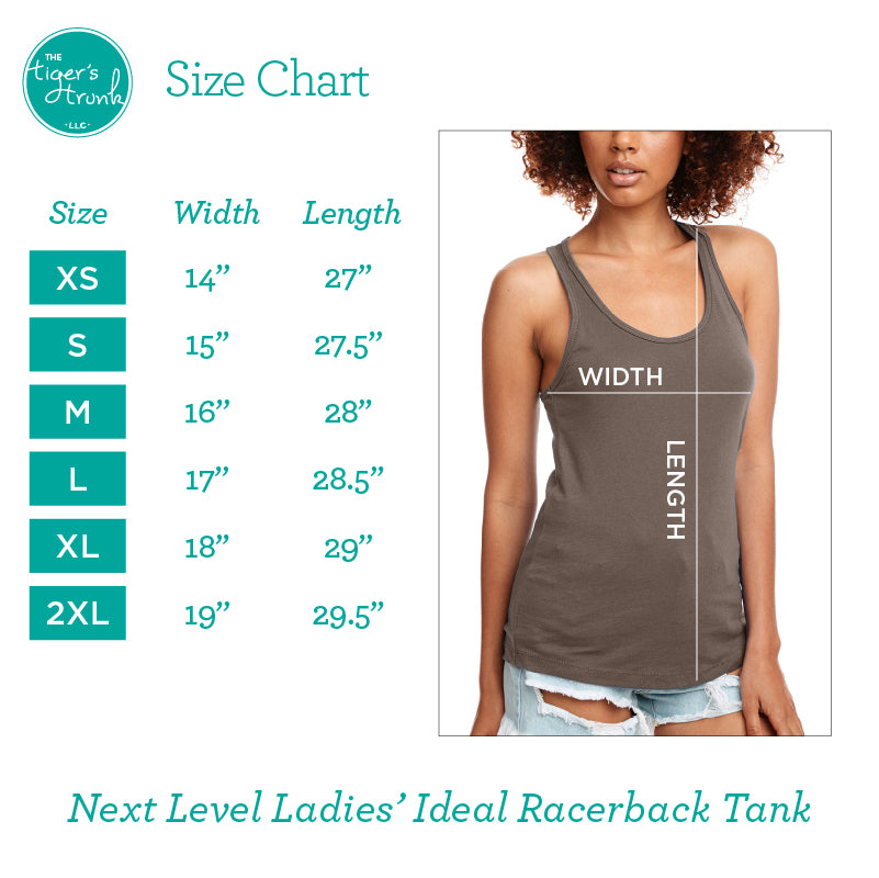Next Level Ladies' Ideal Racerback Tank Top Sizing Chart