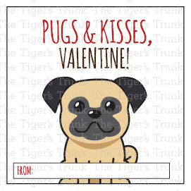 Printable puppy Valentine square tags with 8 unique designs, instant download, perfect for classroom favors or gift tags.