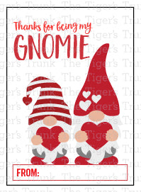 Thanks for Being My Gnomie printable Valentine card